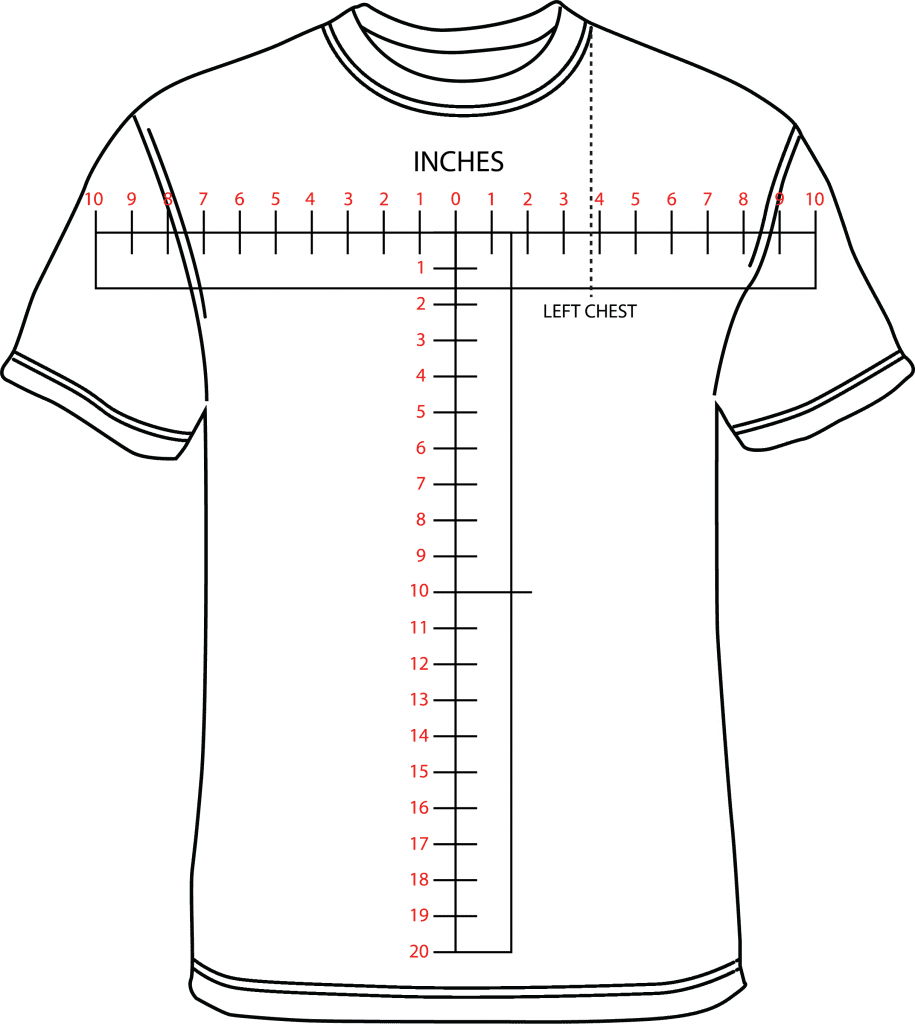 Illustration of a shirt and the way to to measure print space